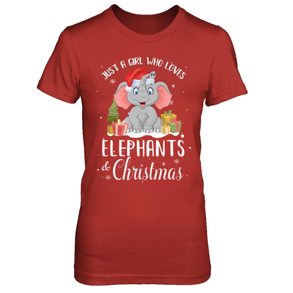 Just A Girl Who Loves Elephants And Christmas-T-Shirt & Sweatshirt-Women's T-Shirt-Red
