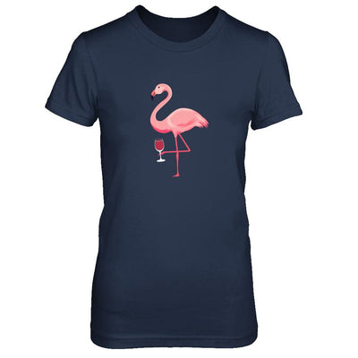 Wine Lover's Pink Flamingo Fun Party Wine-T-Shirt & Tank Top-Women's T-Shirt-Navy