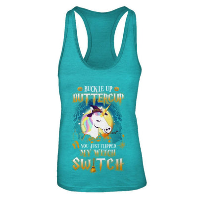 Buckle Up Buttercup Halloween Witch Unicorn Costume-T-Shirt & Tank Top-Women's Ideal Racerback Tank-Tahiti Blue