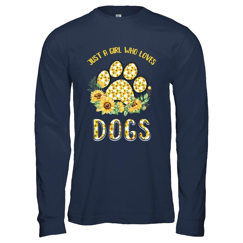 Just A Girl Who Loves Dogs And Sunflowers-T-Shirt & Hoodie-Long Sleeve T-Shirt-Navy