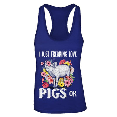 I Just Freaking Love Pigs-T-Shirt & Tank Top-Women's Ideal Racerback Tank-Royal