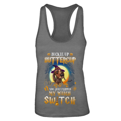 Buckle Up Buttercup Halloween Witch Dachshund Costume-T-Shirt & Tank Top-Women's Ideal Racerback Tank-Dark Grey