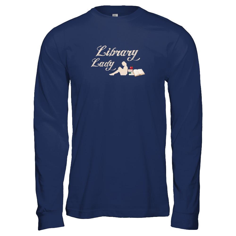 Library Lady Read Book Lover-T-Shirt & Tank Top-Long Sleeve T-Shirt-Navy