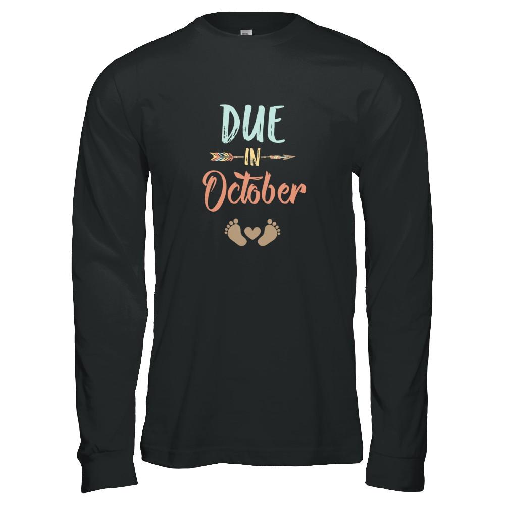 Due Date October 2021 Announcement Mommy Bump Pregnancy-T-Shirt & Tank Top-Long Sleeve T-Shirt-Black