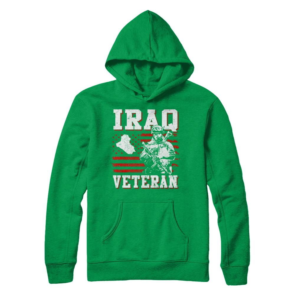Iraq Veteran America Flag Distressed Vintage-T-Shirt & Hoodie-Pullover Hoodie-Irish Green