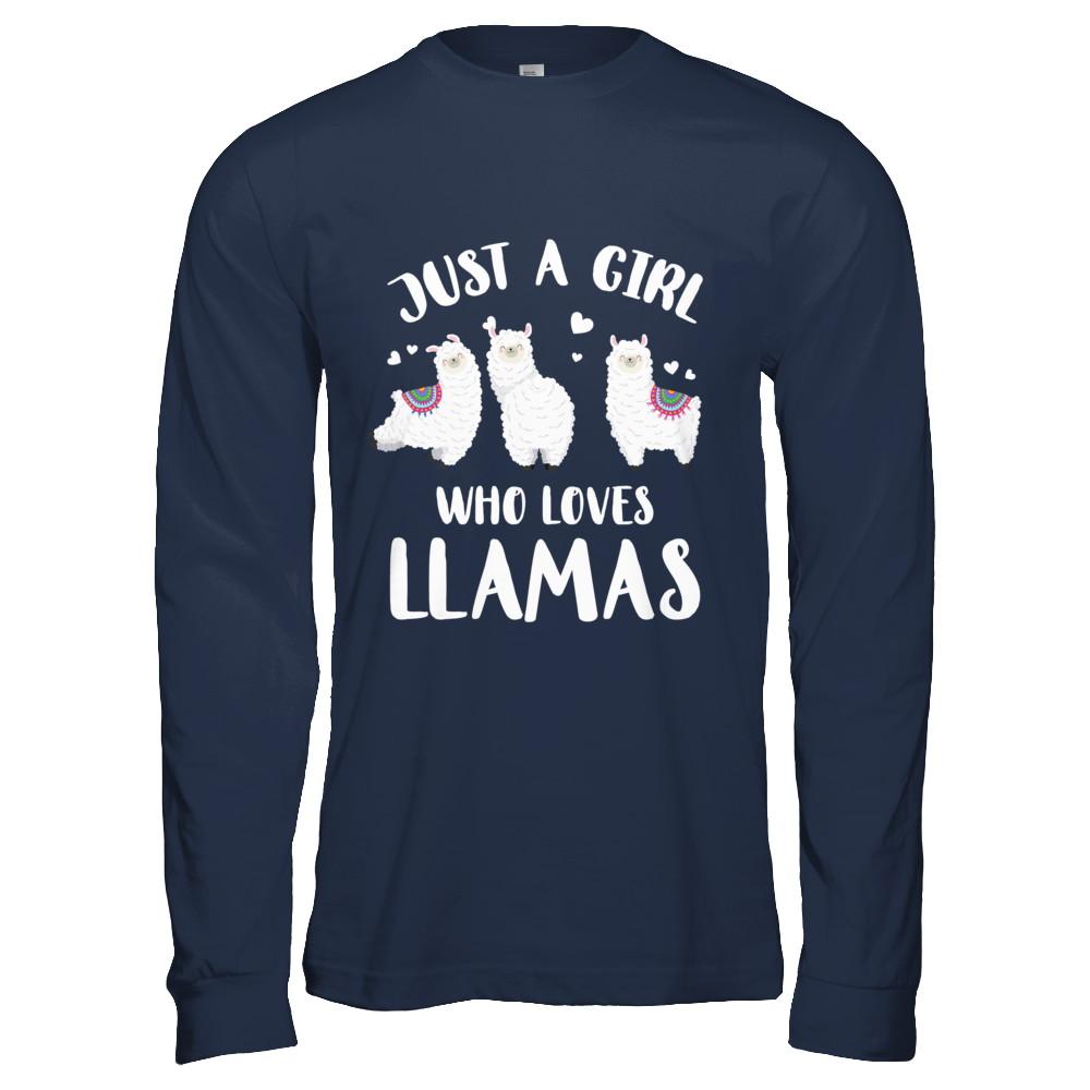 Just A Girl Who Loves Llamas-T-Shirt & Hoodie-Long Sleeve T-Shirt-Navy
