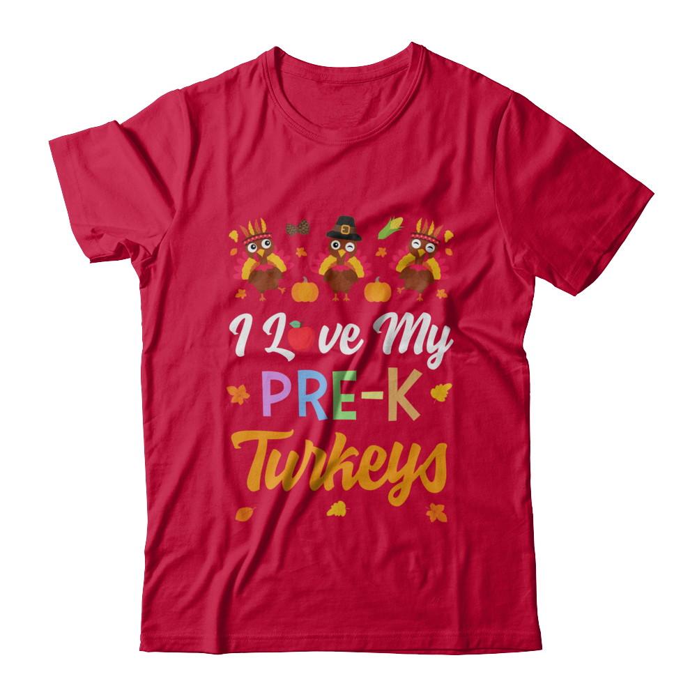 I Love My Pre-K Turkeys Pumpkin Student School Teacher-T-Shirt & Sweatshirt-Classic T-Shirt-Red