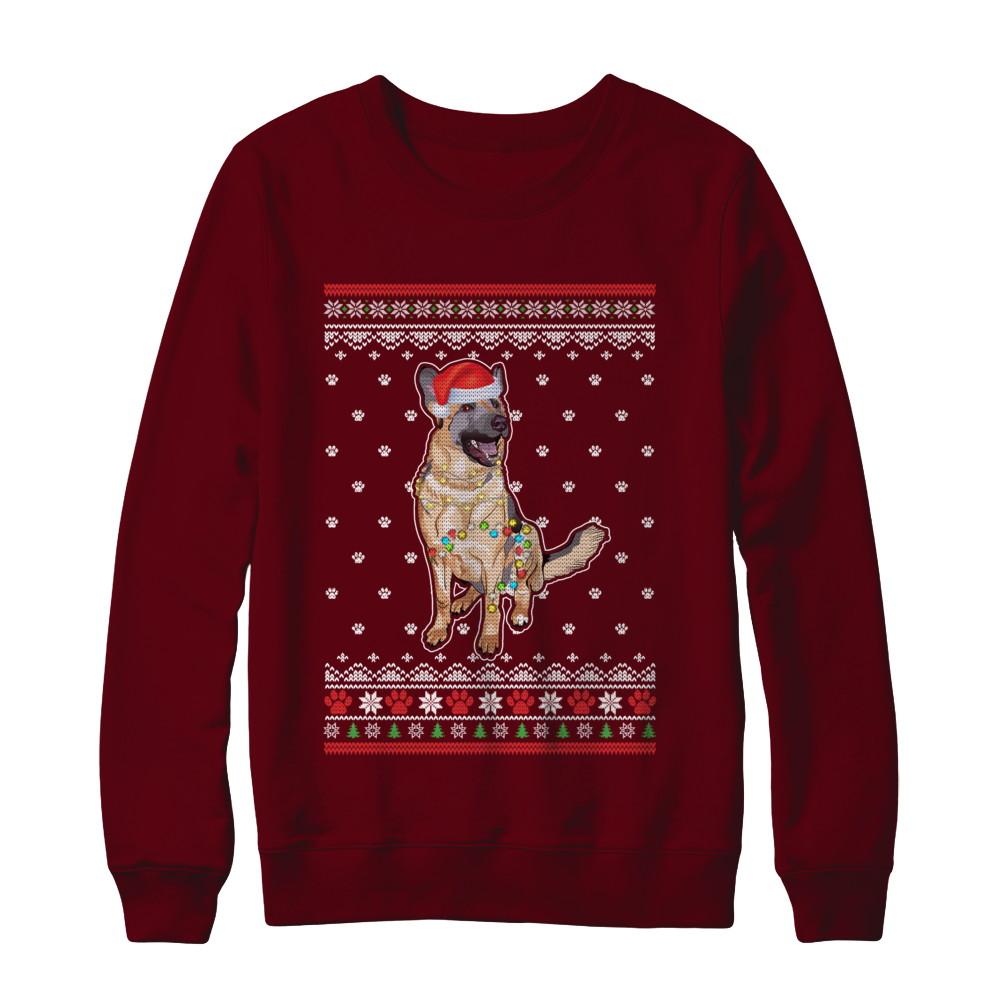 German Shepherd Christmas Ugly Sweater Lights Dog Xmas Gift-T-Shirt & Sweatshirt-Crewneck Sweatshirt-Maroon