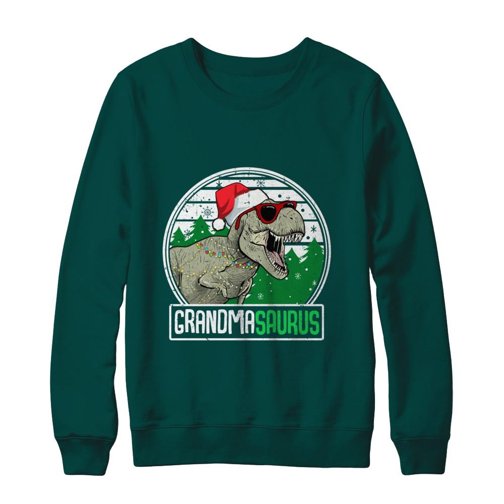 Grandmasaurus Grandma Dinosaur T-Rex Family Christmas-T-Shirt & Sweatshirt-Crewneck Sweatshirt-Deep Forest