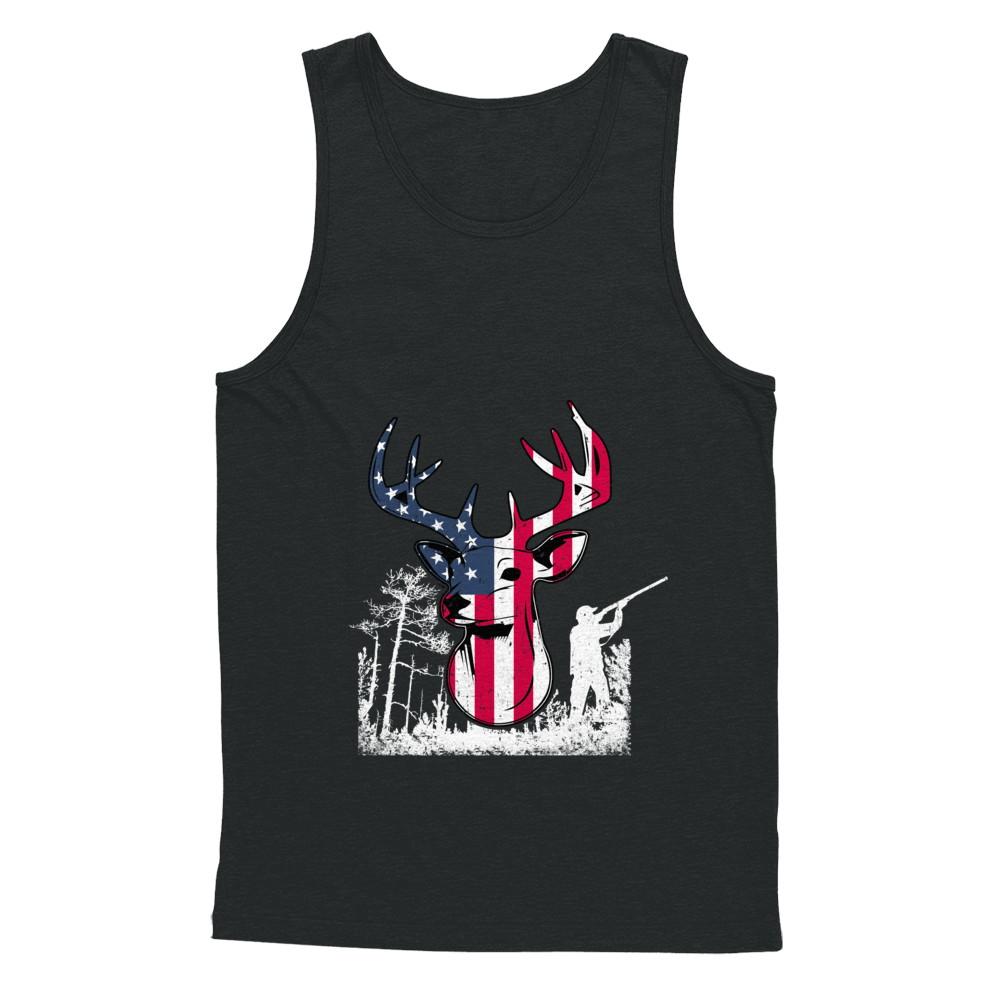 American Flag Hunting Dear Vintage 4Th July Gifts-T-Shirt & Hoodie-Unisex Tank-Black