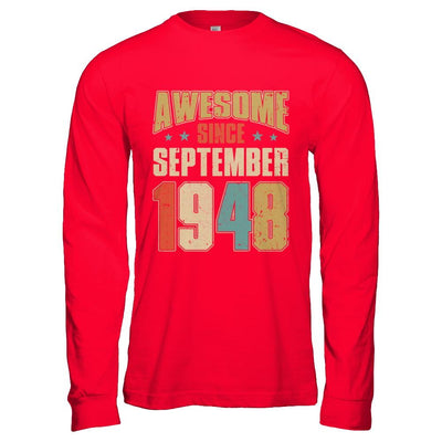 Vintage Retro Awesome Since September 1948 73th Birthday-T-Shirt & Hoodie-Long Sleeve T-Shirt-Red