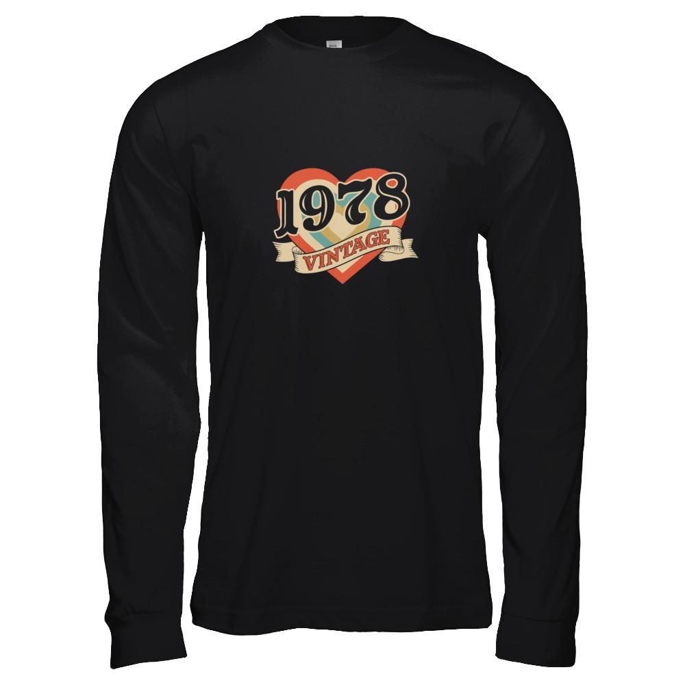 Vintage Retro Classic Heart Made In 1978-T-Shirt & Tank Top-Long Sleeve T-Shirt-Black