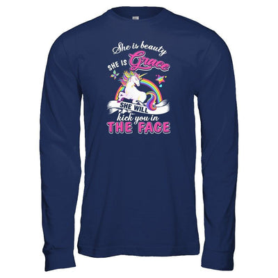 She Is Beauty She Is Grace She'll Kick You In The Face-T-Shirt & Tank Top-Long Sleeve T-Shirt-Navy