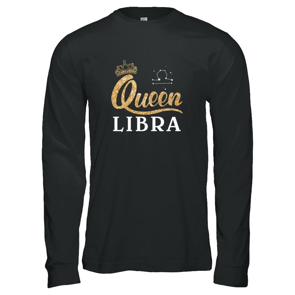 Queen Libra Zodiac September October Birthday Gift-T-Shirt & Tank Top-Long Sleeve T-Shirt-Black