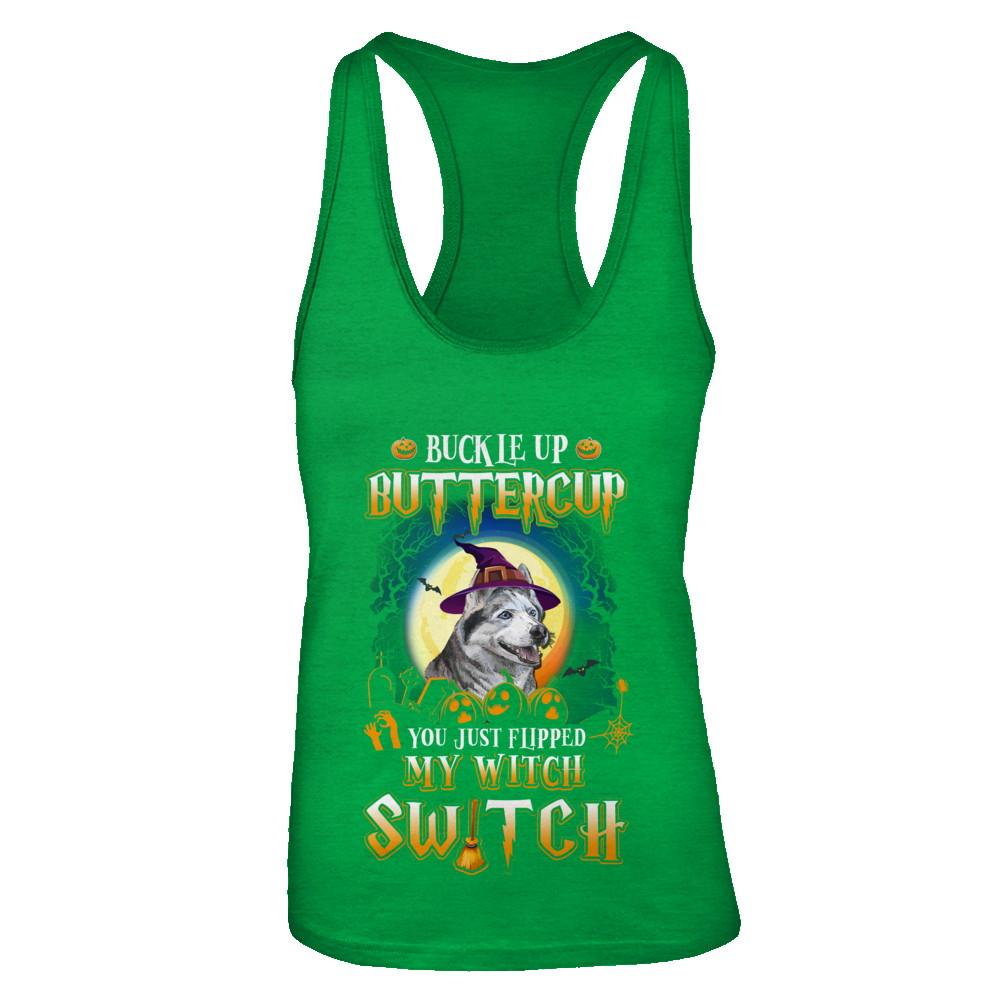 Buckle Up Buttercup Halloween Witch Husky Costume-T-Shirt & Tank Top-Women's Ideal Racerback Tank-Kelly Green