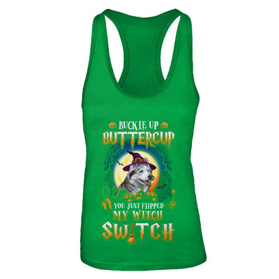Buckle Up Buttercup Halloween Witch Husky Costume-T-Shirt & Tank Top-Women's Ideal Racerback Tank-Kelly Green
