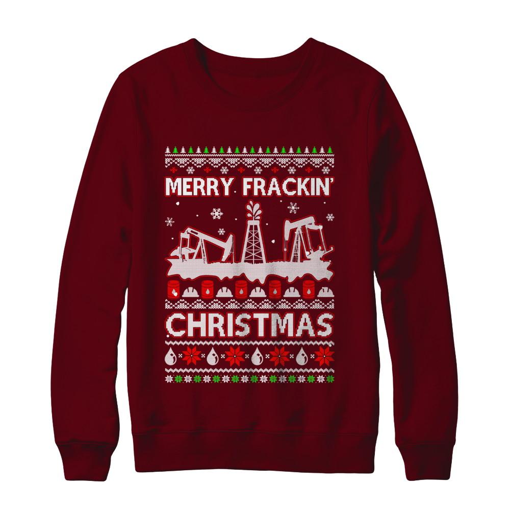 Oilfield Merry Fracking Christmas Ugly Sweater Gifts-T-Shirt & Sweatshirt-Crewneck Sweatshirt-Maroon