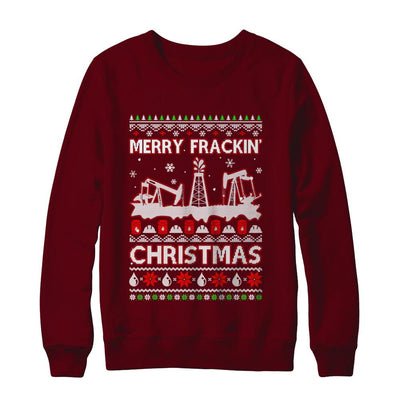 Oilfield Merry Fracking Christmas Ugly Sweater Gifts-T-Shirt & Sweatshirt-Crewneck Sweatshirt-Maroon