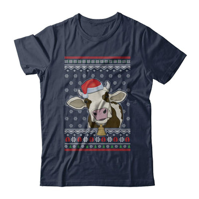 Pajamas Cow With Santa Hat Ugly Christmas Sweater-T-Shirt & Sweatshirt-Classic T-Shirt-Navy