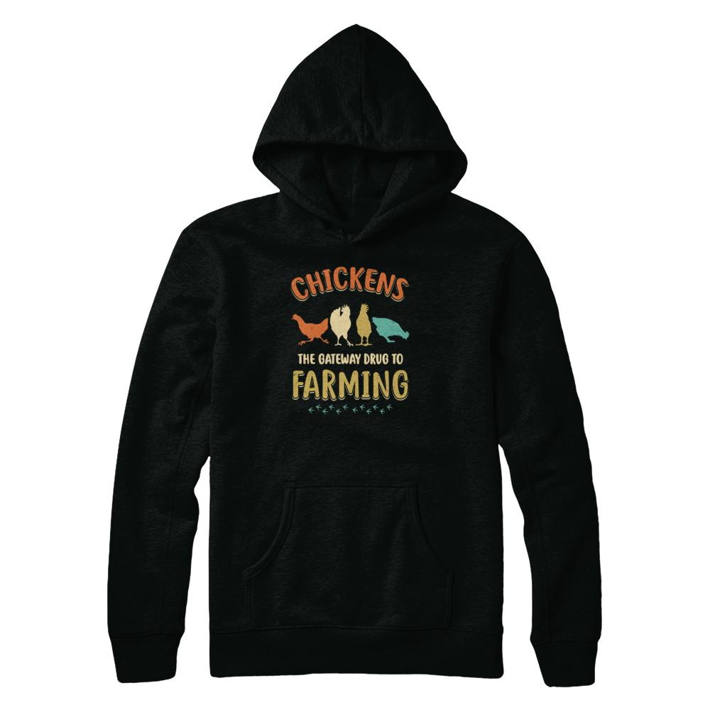 Vintage Chickens The Gateway Drug Funny Farmer Chicken-T-Shirt & Tank Top-Pullover Hoodie-Black
