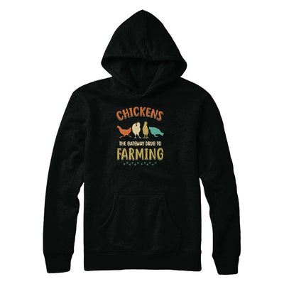 Vintage Chickens The Gateway Drug Funny Farmer Chicken-T-Shirt & Tank Top-Pullover Hoodie-Black