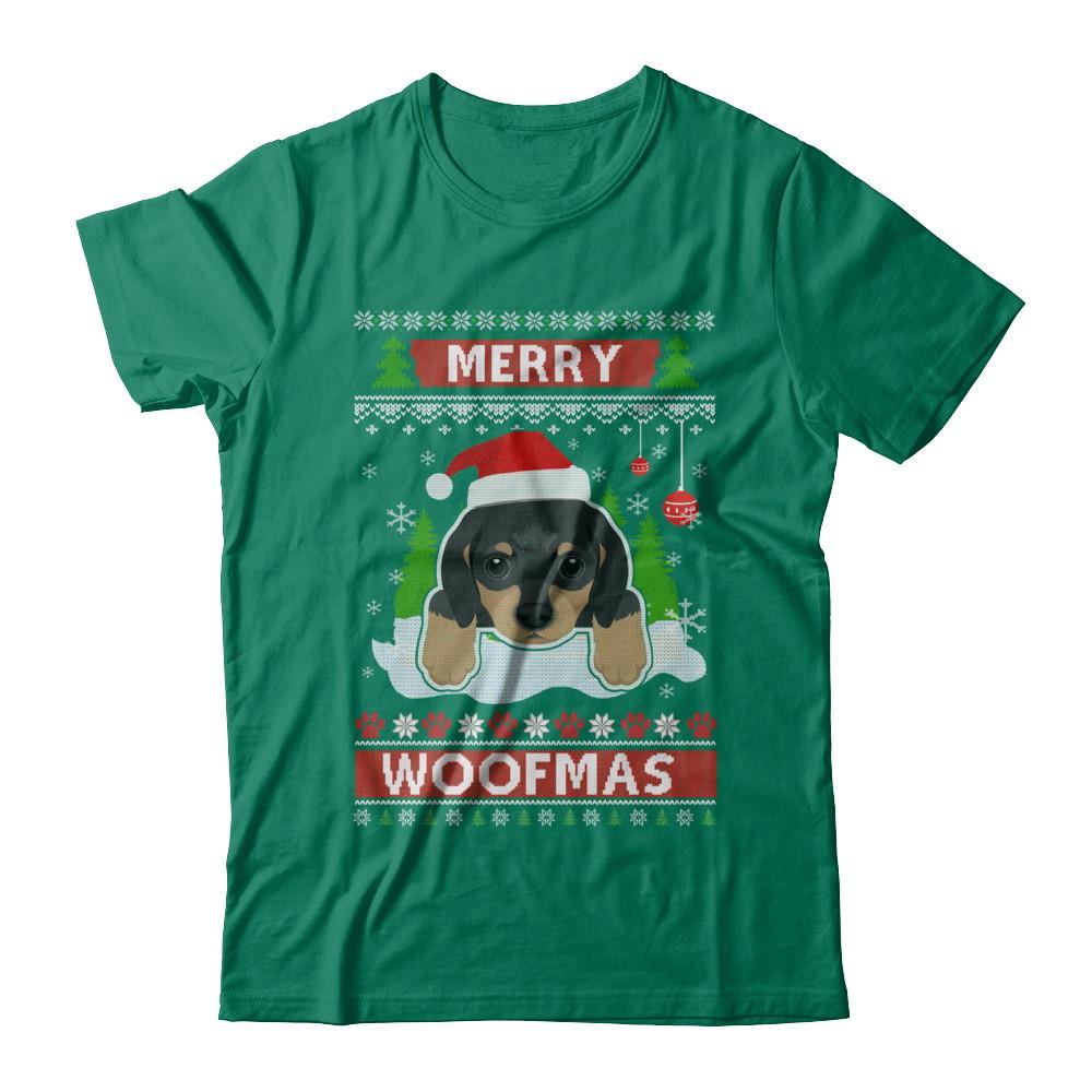 Dachshund Merry Woofmas Ugly Christmas Sweater-T-Shirt & Sweatshirt-Classic T-Shirt-Kelly Green