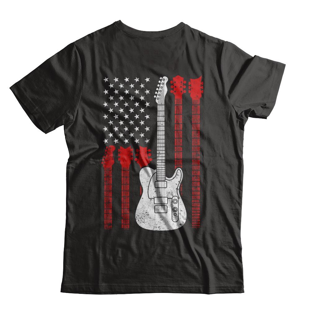 Guitar American Us Flag Music Player-T-Shirt & Hoodie-Classic T-Shirt-Black