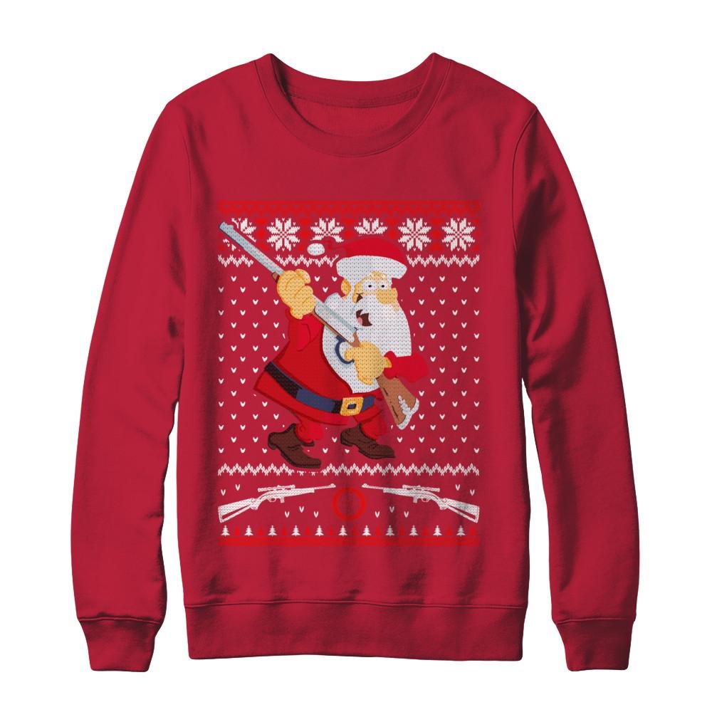 Santa Gun Hunting Ugly Christmas Sweater Funny-T-Shirt & Sweatshirt-Crewneck Sweatshirt-Red