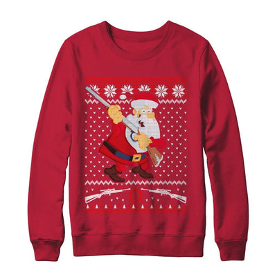 Santa Gun Hunting Ugly Christmas Sweater Funny-T-Shirt & Sweatshirt-Crewneck Sweatshirt-Red