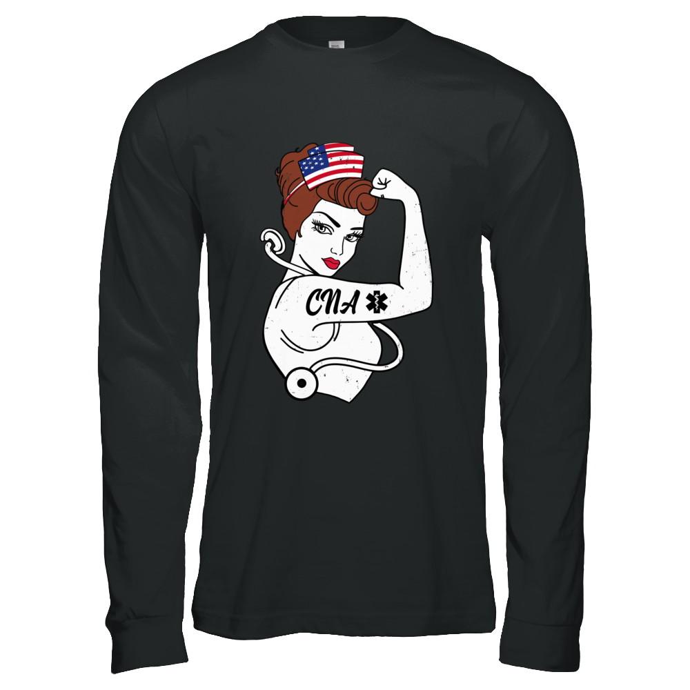 Nursing Strong Woman Cna Strong Nurse 4Th Of July-T-Shirt & Hoodie-Long Sleeve T-Shirt-Black