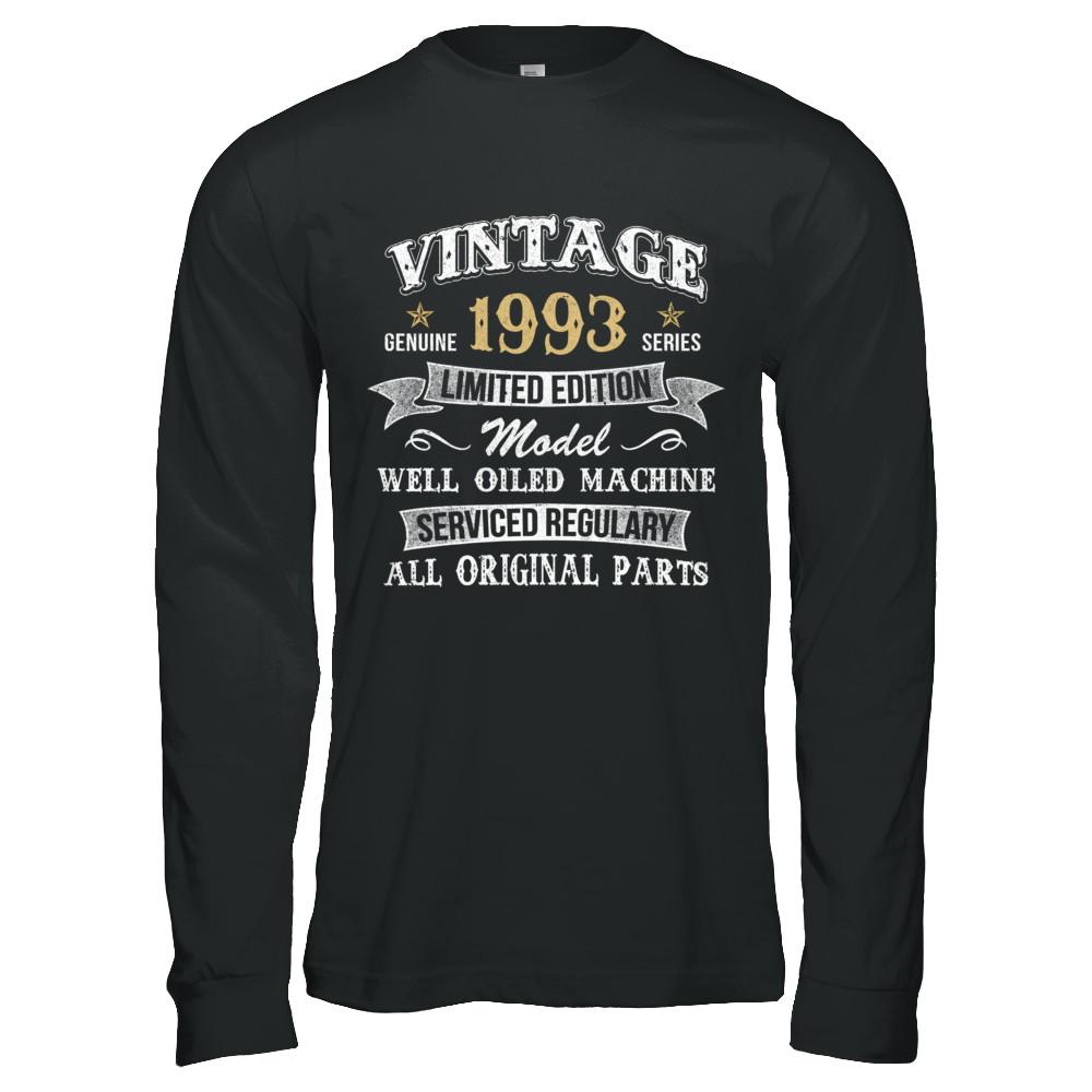 Vintage 28th Birthday Funny 1993 All Original Parts-T-Shirt & Hoodie-Long Sleeve T-Shirt-Black
