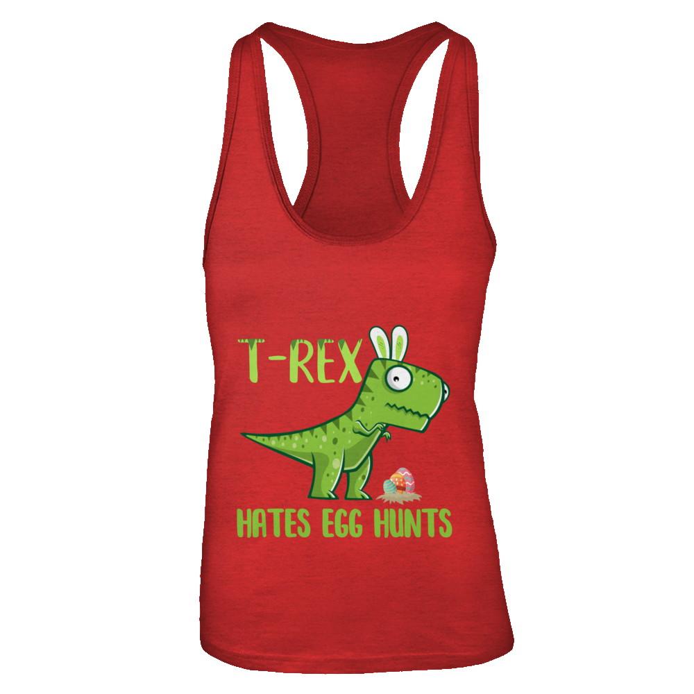 Funny Easter Bunny Dinosaur T-Rex Hates Egg Hunts-T-Shirt & Tank Top-Women's Ideal Racerback Tank-Red