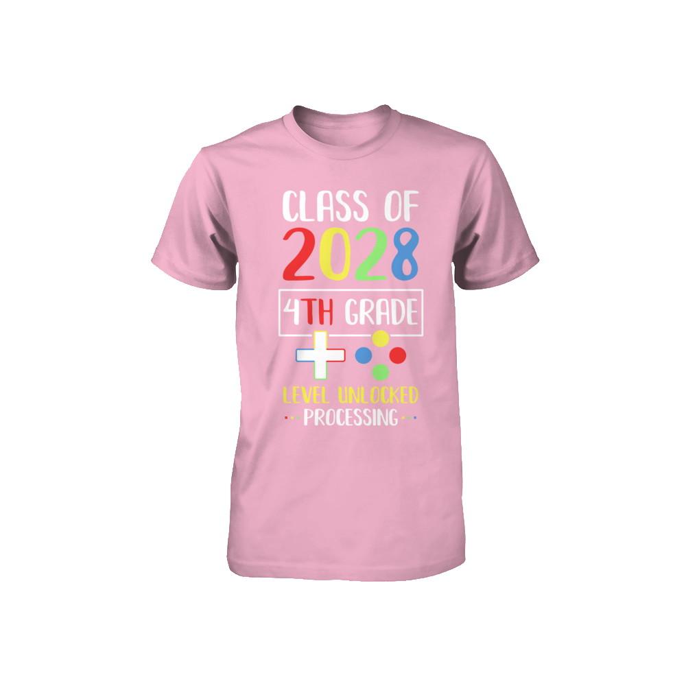 Class Of 2028 4th Grade Level Unlock Gaming Back Go School Youth-Youth Shirt-Toddler T-Shirt-Pink