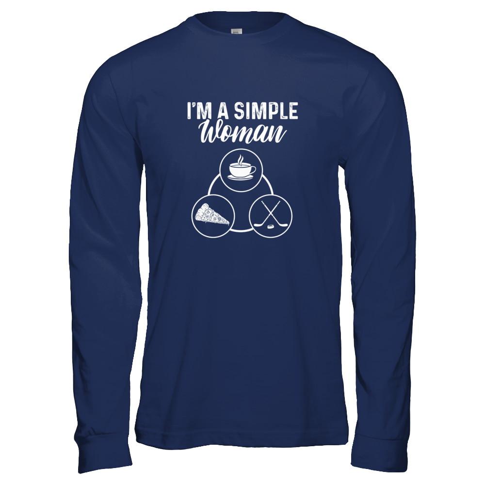 I'm A Simple Woman Coffee Pizza Hockey-T-Shirt & Tank Top-Long Sleeve T-Shirt-Navy