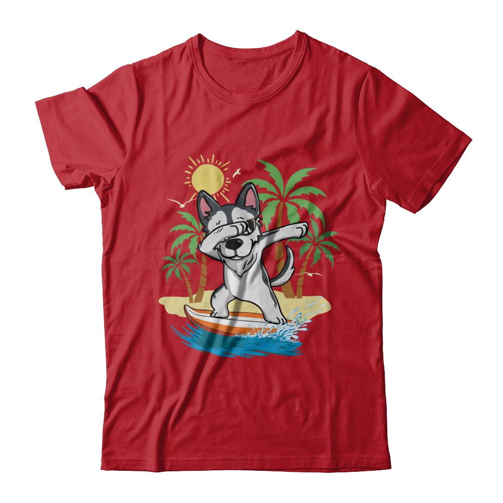 Summer Vacation Dabbing Husky Surfing Surfboard Gift-T-Shirt & Hoodie-Classic T-Shirt-Red