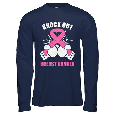 Boxing Knock Out Breast Cancer Awareness Support-T-Shirt & Hoodie-Long Sleeve T-Shirt-Navy