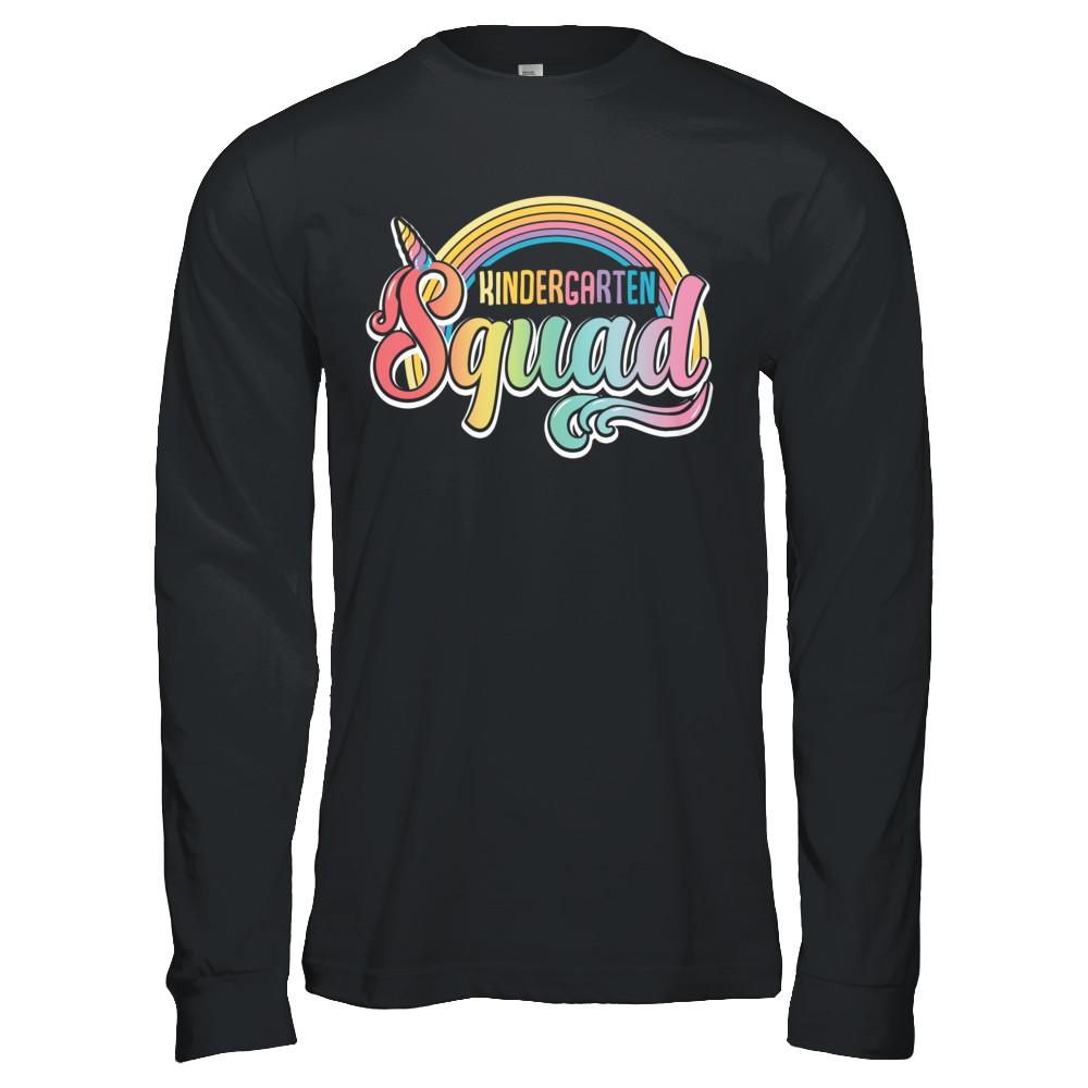 Kindergarten Squad Cute Rainbow Unicorn Back To School-T-Shirt & Hoodie-Long Sleeve T-Shirt-Black