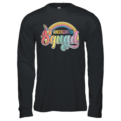 Kindergarten Squad Cute Rainbow Unicorn Back To School-T-Shirt & Hoodie-Long Sleeve T-Shirt-Black