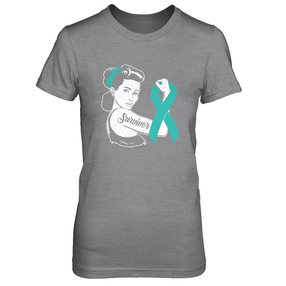 We Can Cure It Ovarian Cancer Teal Awareness Survivor-T-Shirt & Hoodie-Women's T-Shirt-Sport Grey