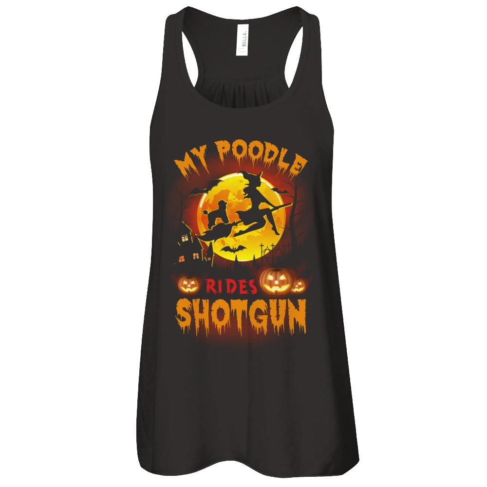 My Poodle Rides Shotgun Halloween Dog-T-Shirt & Tank Top-Women's Flowy Racerback Tank-Black