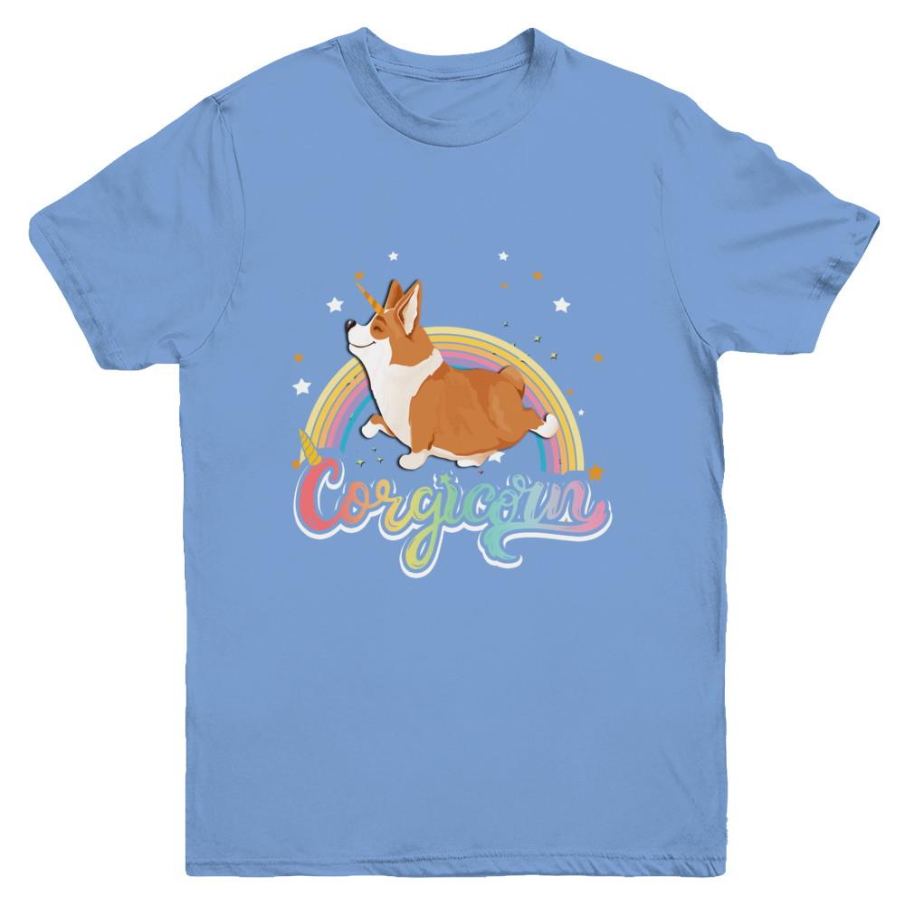 Corgicorn Corgi Unicorn Kids Space Galaxy Rainbow Youth-Youth Shirt-Youth T-Shirt-Carolina Blue