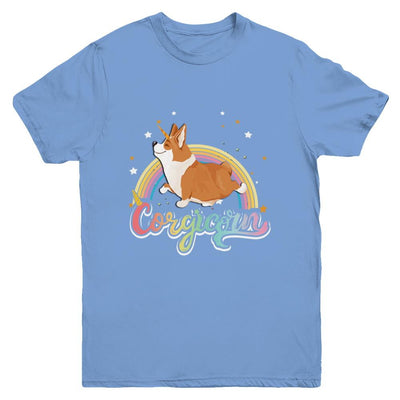 Corgicorn Corgi Unicorn Kids Space Galaxy Rainbow Youth-Youth Shirt-Youth T-Shirt-Carolina Blue