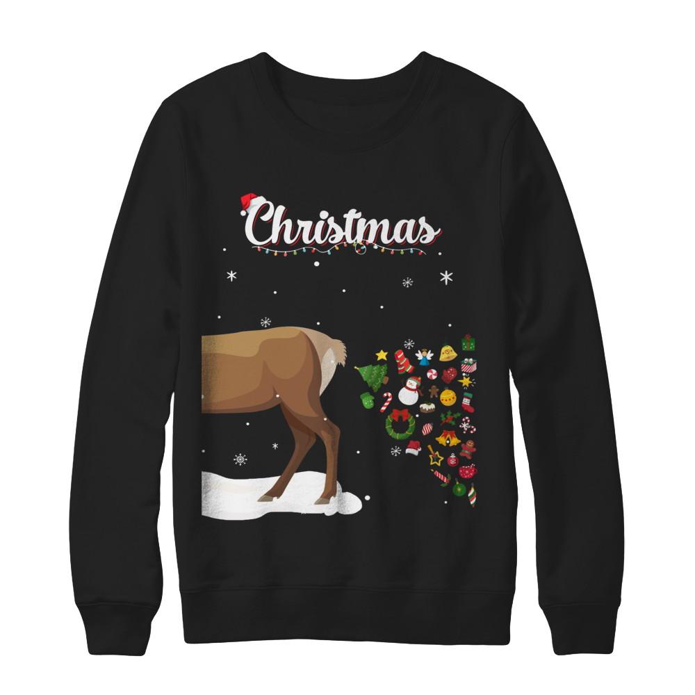 Couples Sick Reindeer Funny Ugly Christmas Sweater-T-Shirt & Sweatshirt-Crewneck Sweatshirt-Black