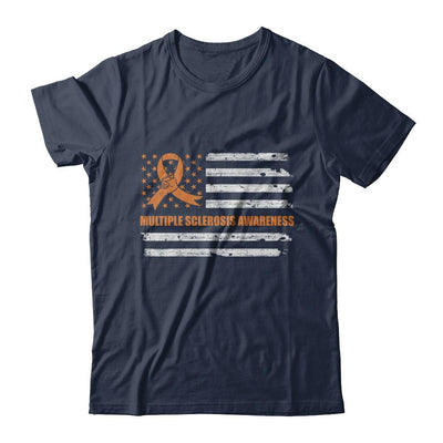 Orange Ribbon Multiple Sclerosis Awareness US Flag-T-Shirt & Hoodie-Classic T-Shirt-Navy