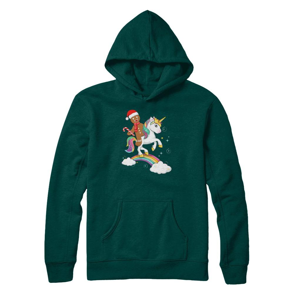 Gingerbread Man Riding A Unicorn Christmas Xmas Gift-T-Shirt & Sweatshirt-Pullover Hoodie-Deep Forest