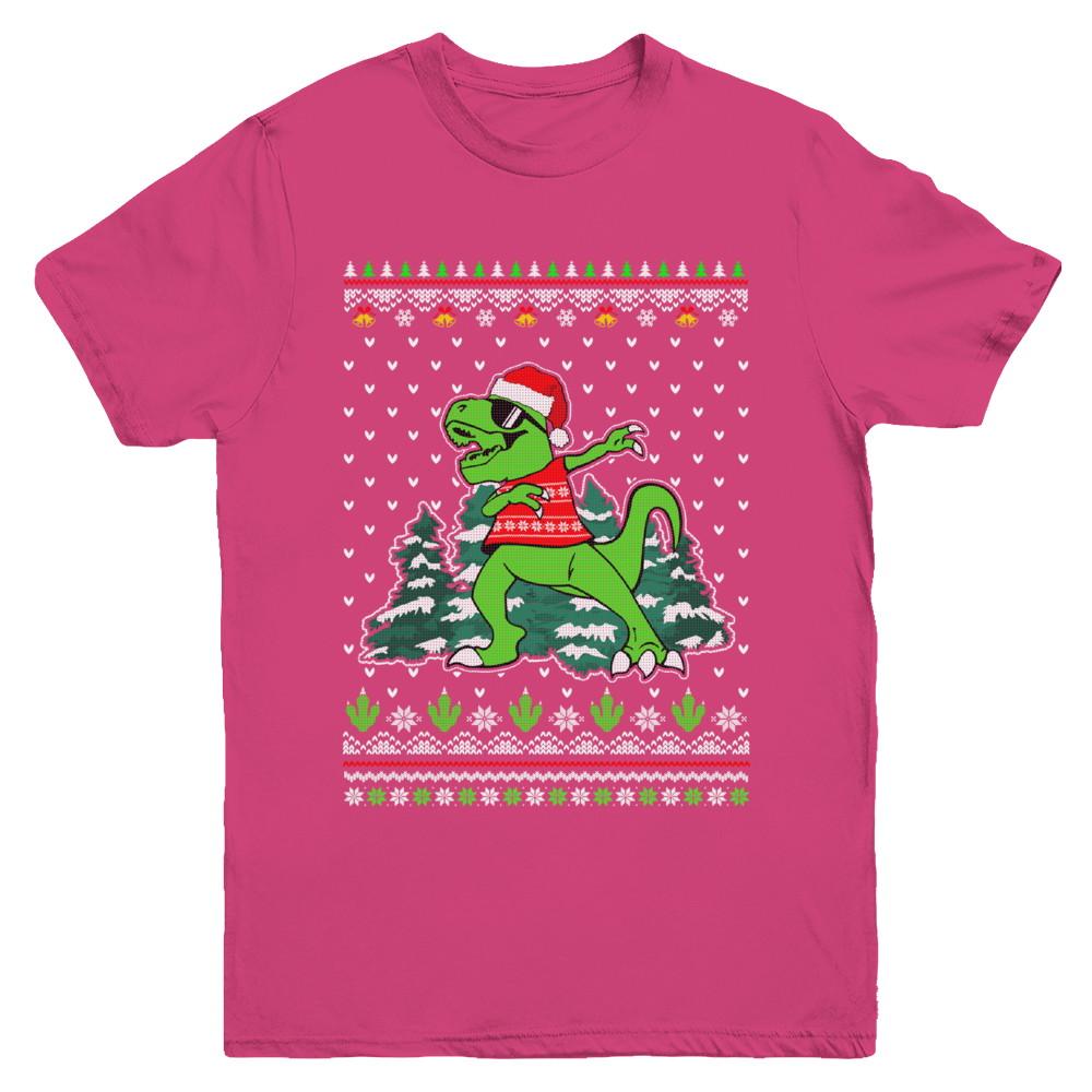 Funny Dab Dabbing Dinosaur Ugly Christmas Sweater Xmas Youth-Youth Shirt-Youth T-Shirt-Heliconia