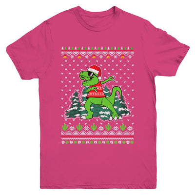 Funny Dab Dabbing Dinosaur Ugly Christmas Sweater Xmas Youth-Youth Shirt-Youth T-Shirt-Heliconia