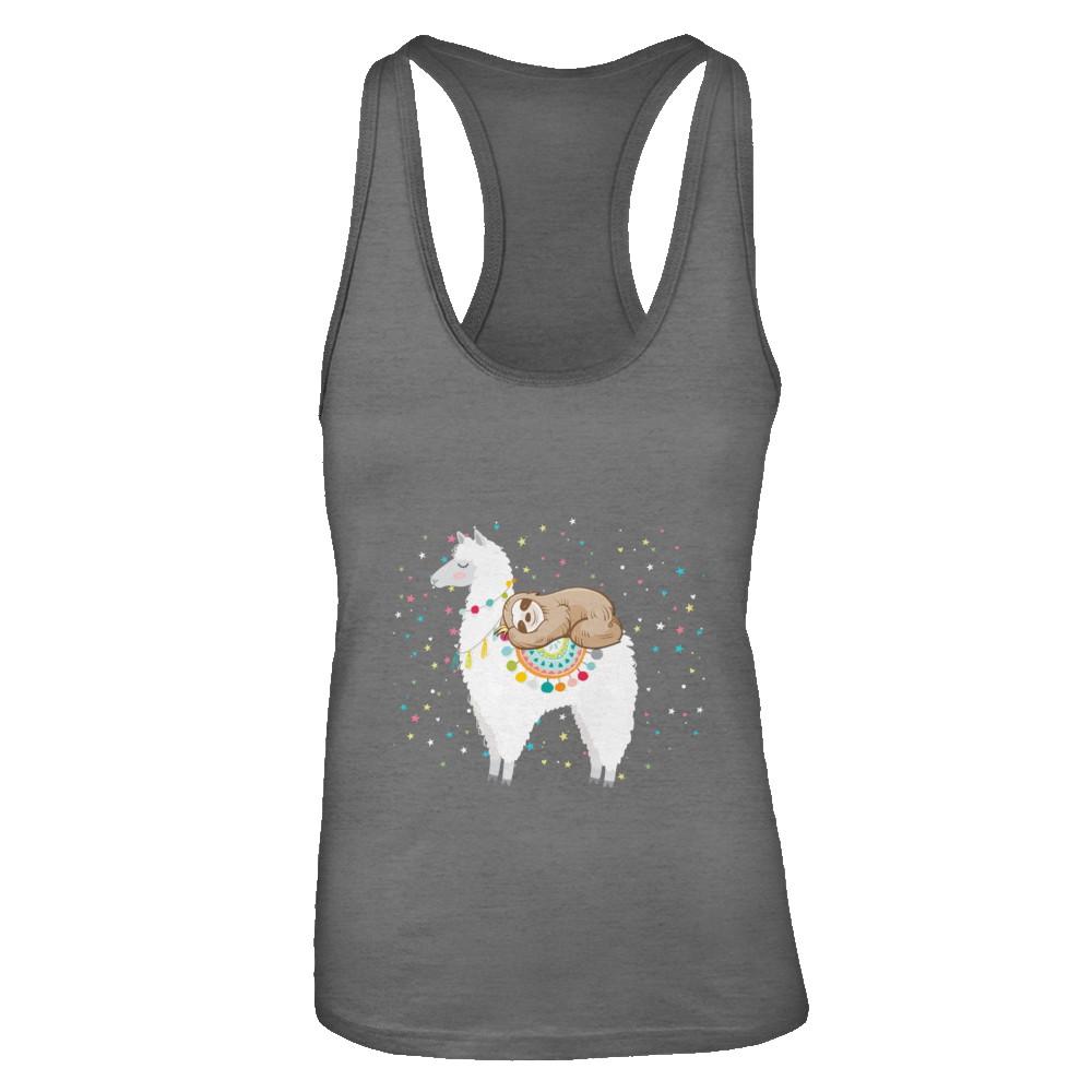 Funny Sloth Riding Llama Lover-T-Shirt & Tank Top-Women's Ideal Racerback Tank-Dark Grey