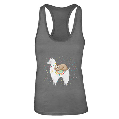 Funny Sloth Riding Llama Lover-T-Shirt & Tank Top-Women's Ideal Racerback Tank-Dark Grey