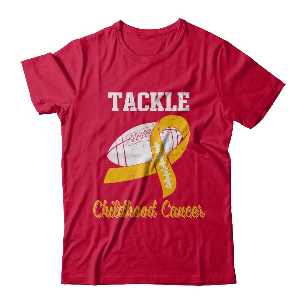 Football Survivor Tackle Yellow Childhood Cancer Awareness-T-Shirt & Hoodie-Classic T-Shirt-Red